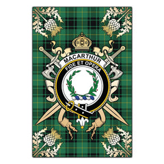 Clan MacArthur Ancient Tartan Crest Black Garden Flag - Gold Thistle OS25 Clan MacArthur Tartan Today