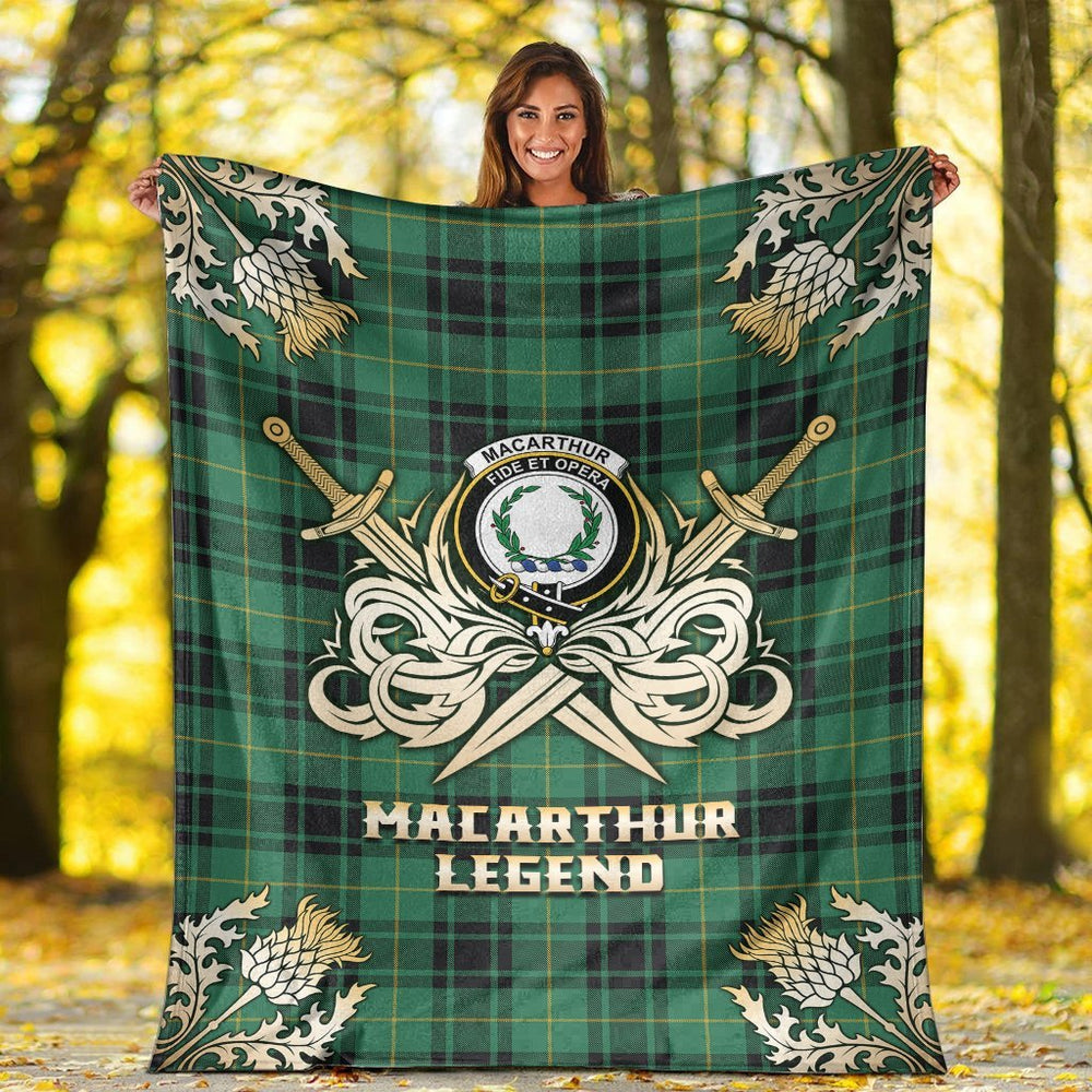 Clan MacArthur Ancient Tartan Gold Courage Symbol Blanket TD11 Clan MacArthur Tartan Today