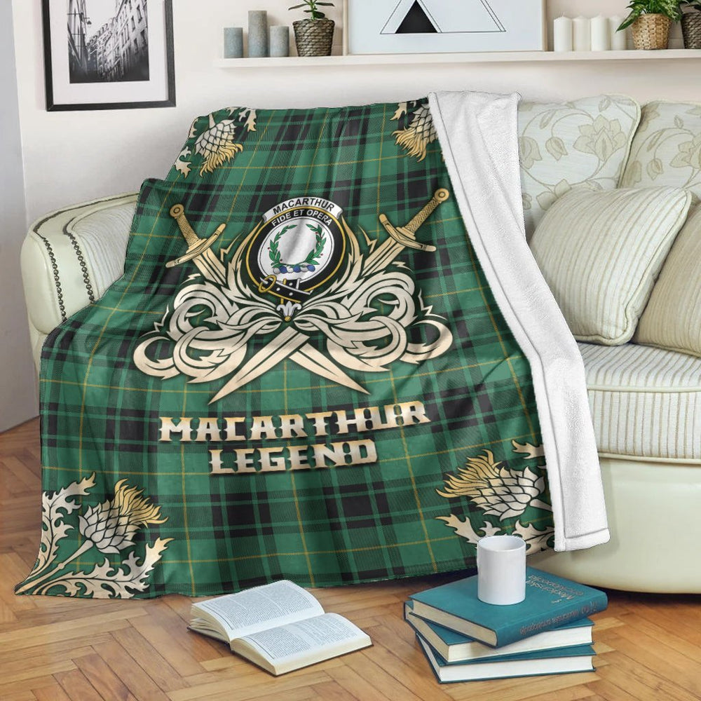 Clan MacArthur Ancient Tartan Gold Courage Symbol Blanket TD11 Clan MacArthur Tartan Today