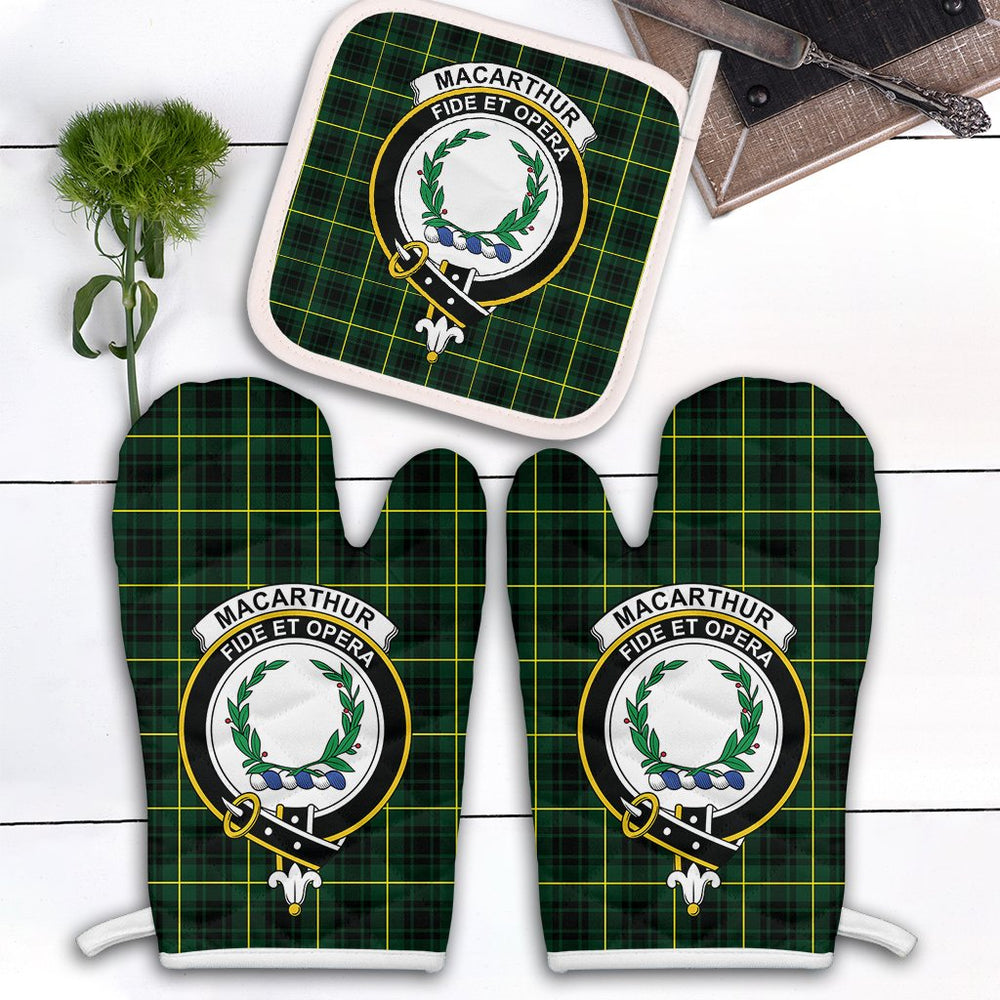 Clan MacArthur Modern Tartan Crest Oven Mitt And Pot Holder (2 Oven Mitts + 1 Pot Holder) DT88 Clan MacArthur Tartan Today
