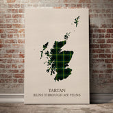 MacArthur Modern Tartan Scotland Map Canvas – “Tartan Runs Through My Veins” Wall Art