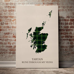 MacArthur Modern Tartan Scotland Map Canvas – “Tartan Runs Through My Veins” Wall Art