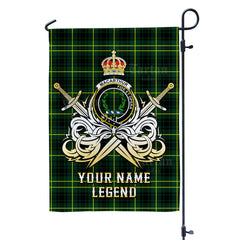 Custom Name Clan MacArthur Modern Tartan Garden Flag with Clan Crest and the Golden Sword of Courageous Legacy XU29