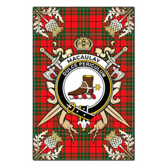 Clan MacAulay Modern Tartan Crest Black Garden Flag - Gold Thistle SQ27 Clan MacAulay Tartan Today