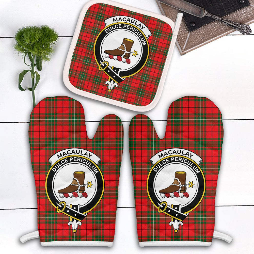 Clan MacAulay Modern Tartan Crest Oven Mitt And Pot Holder (2 Oven Mitts + 1 Pot Holder) AY57 Clan MacAulay Tartan Today