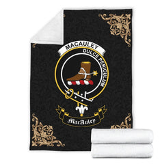 Clan MacAuley Crest Tartan Premium Blanket Black VL99 Clan Hall Tartan Today