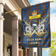 Custom Name Clan MacBeth Ancient Tartan Garden Flag with Clan Crest and the Golden Sword of Courageous Legacy YG38