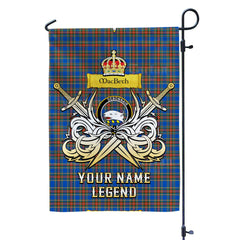 Custom Name Clan MacBeth Ancient Tartan Garden Flag with Clan Crest and the Golden Sword of Courageous Legacy YG38