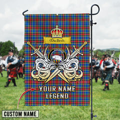 Personalized Custom Name Clan MacBeth Modern Tartan Garden Flag with Clan Crest and the Golden Sword of Courageous Legacy YG33 - MacBeth Modern Tartan Design, Scottish Heritage Gift