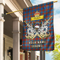 Custom Name Clan MacBeth Modern Tartan Garden Flag with Clan Crest and the Golden Sword of Courageous Legacy YG33