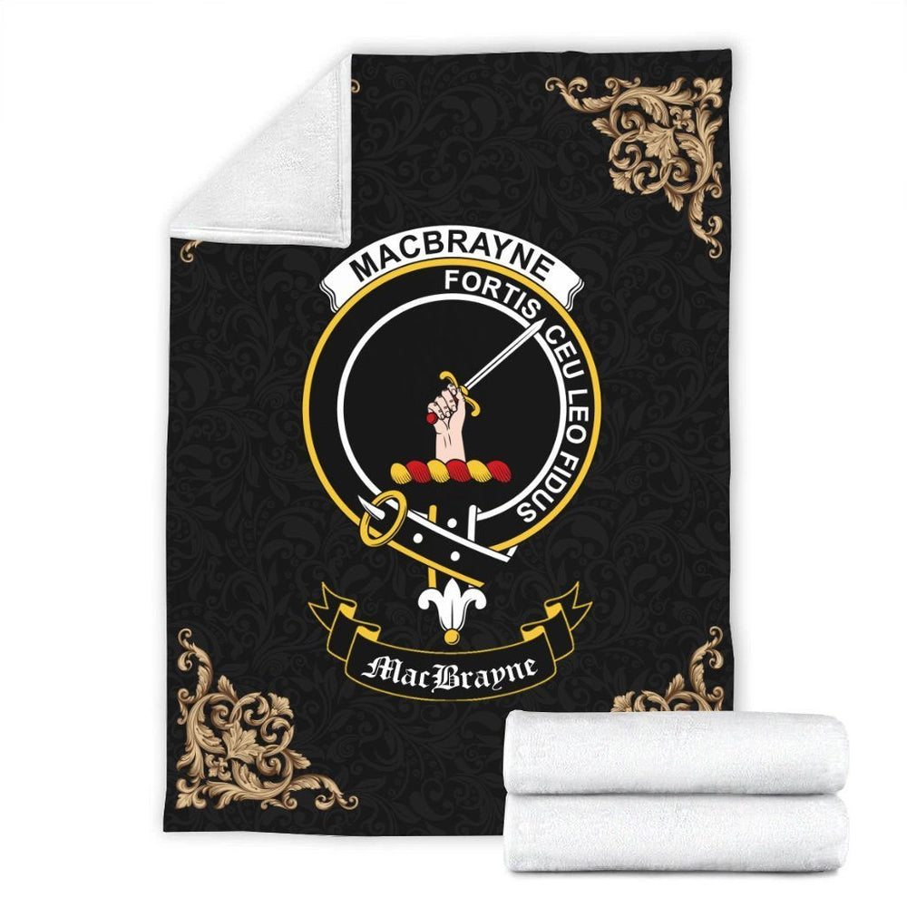 Clan MacBrayne Crest Tartan Premium Blanket Black IV44 Clan Hall Tartan Today