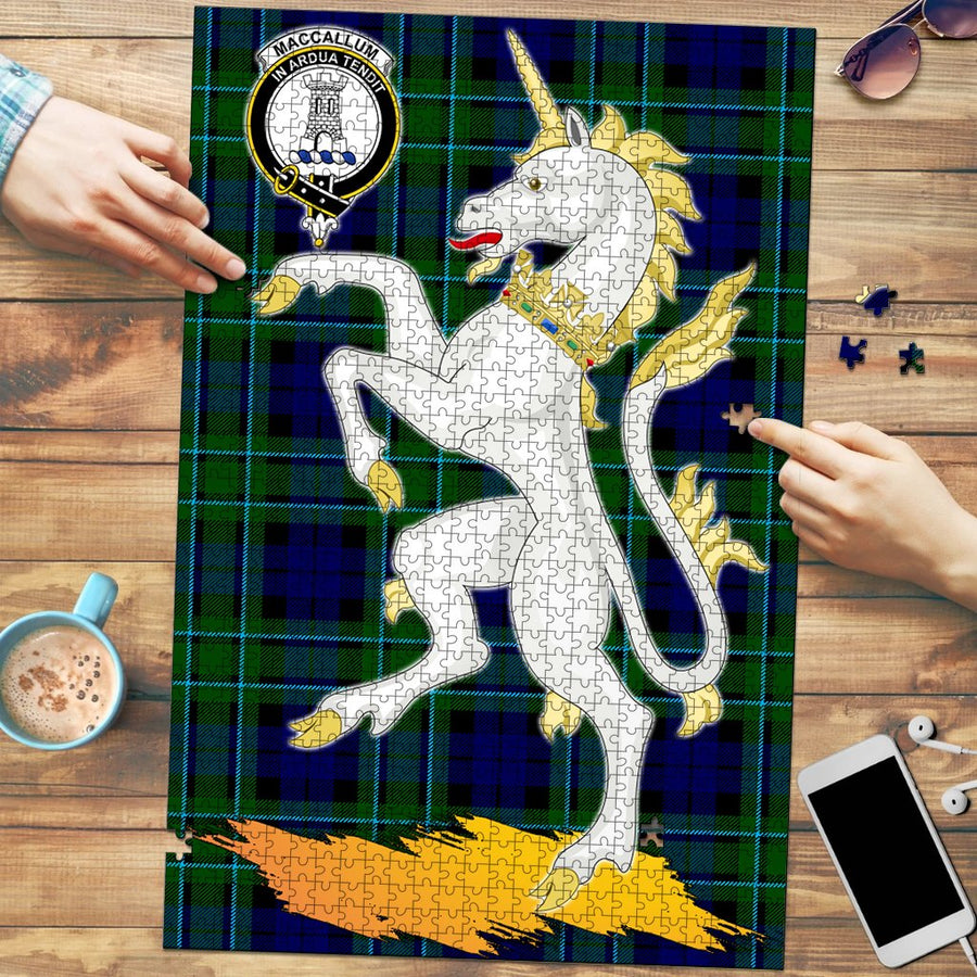 Clan MacCallum Modern Tartan Crest Unicorn Scotland Jigsaw Puzzles Gift For Family