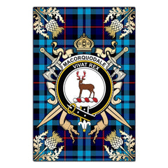 Clan Clan MacCorquodale Tartan Crest Black Garden Flag - Gold Thistle QZ27 Clan MacCorquodale Tartan Today