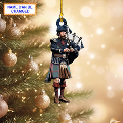 MacDiarmid Ancient Tartan Bagpipe Ornament with Custom Name