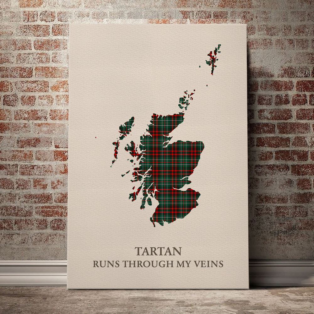 MacDiarmid Modern Tartan Scotland Map Canvas – “Tartan Runs Through My Veins” Wall Art