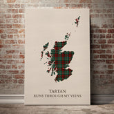 MacDiarmid Modern Tartan Scotland Map Canvas – “Tartan Runs Through My Veins” Wall Art