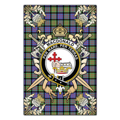 Clan MacDonald Ancient Tartan Crest Black Garden Flag - Gold Thistle RJ37 Clan MacDonald Tartan Today