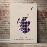 MacDonald Dress Modern Tartan Scotland Map Canvas – “Tartan Runs Through My Veins” Wall Art