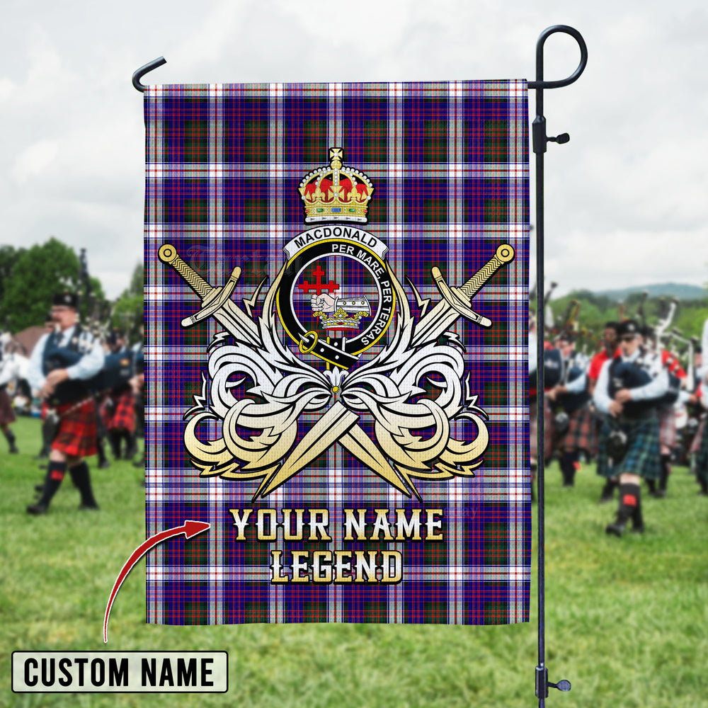 Personalized Custom Name Clan MacDonald Dress Modern Tartan Garden Flag with Clan Crest and the Golden Sword of Courageous Legacy MV34 - MacDonald Dress Modern Tartan Design, Scottish Heritage Gift