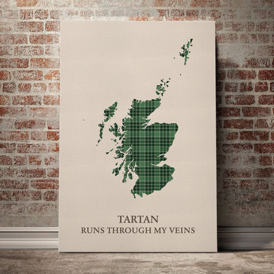 Clan MacDonald Lord of the Isles Hunting Tartan Scotland Map Canvas “Tartan Runs Through My Veins” Wall Art IN91
