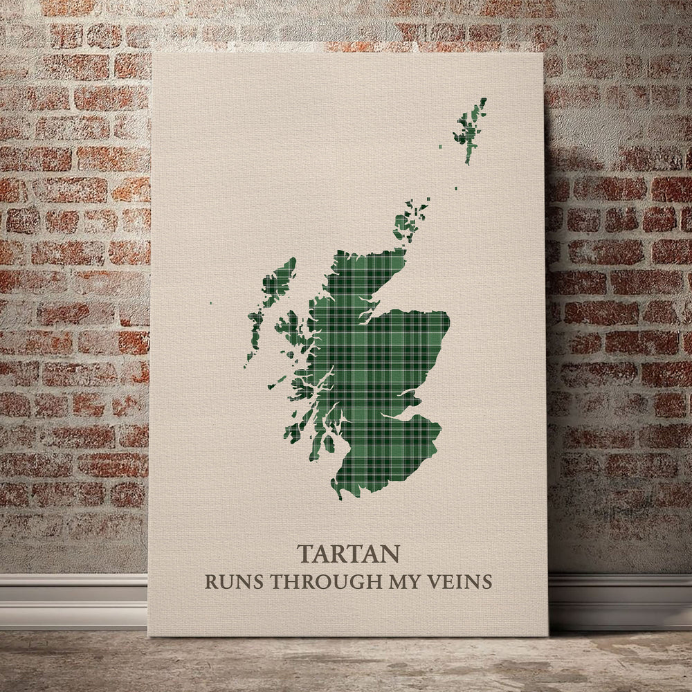 MacDonald Lord of the Isles Hunting Tartan Scotland Map Canvas – “Tartan Runs Through My Veins” Wall Art