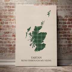 MacDonald Lord of the Isles Hunting Tartan Scotland Map Canvas – “Tartan Runs Through My Veins” Wall Art
