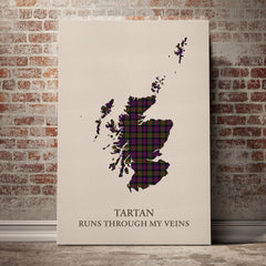MacDonald Modern Tartan Scotland Map Canvas – “Tartan Runs Through My Veins” Wall Art