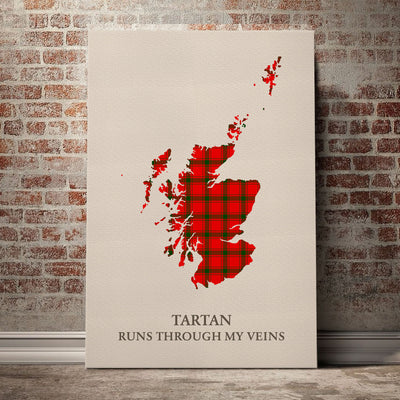 Clan MacDonald of Sleat Tartan Scotland Map Canvas “Tartan Runs Through My Veins” Wall Art TU71