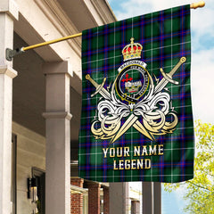 Custom Name Clan MacDonald of the Isles Hunting Modern Tartan Garden Flag with Clan Crest and the Golden Sword of Courageous Legacy VW59