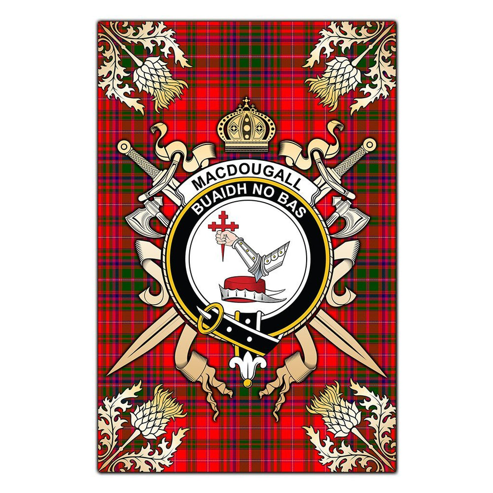 Clan MacDougall Modern Tartan Crest Black Garden Flag - Gold Thistle KF19 Clan MacDougall Tartan Today