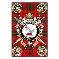 Clan MacDougall Modern Tartan Crest Black Garden Flag - Gold Thistle KF19 Clan MacDougall Tartan Today