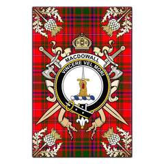 Clan MacDowall Tartan Crest Black Garden Flag - Gold Thistle DA94 Clan MacDowall Tartan Today