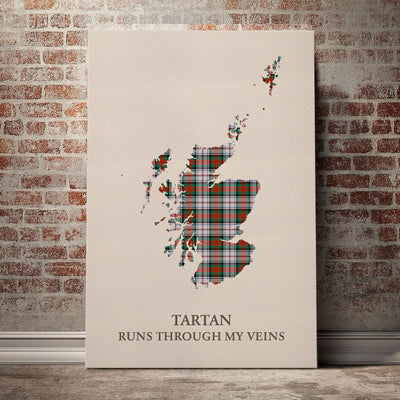 Clan MacDuff Dress Ancient Tartan Scotland Map Canvas “Tartan Runs Through My Veins” Wall Art KH63