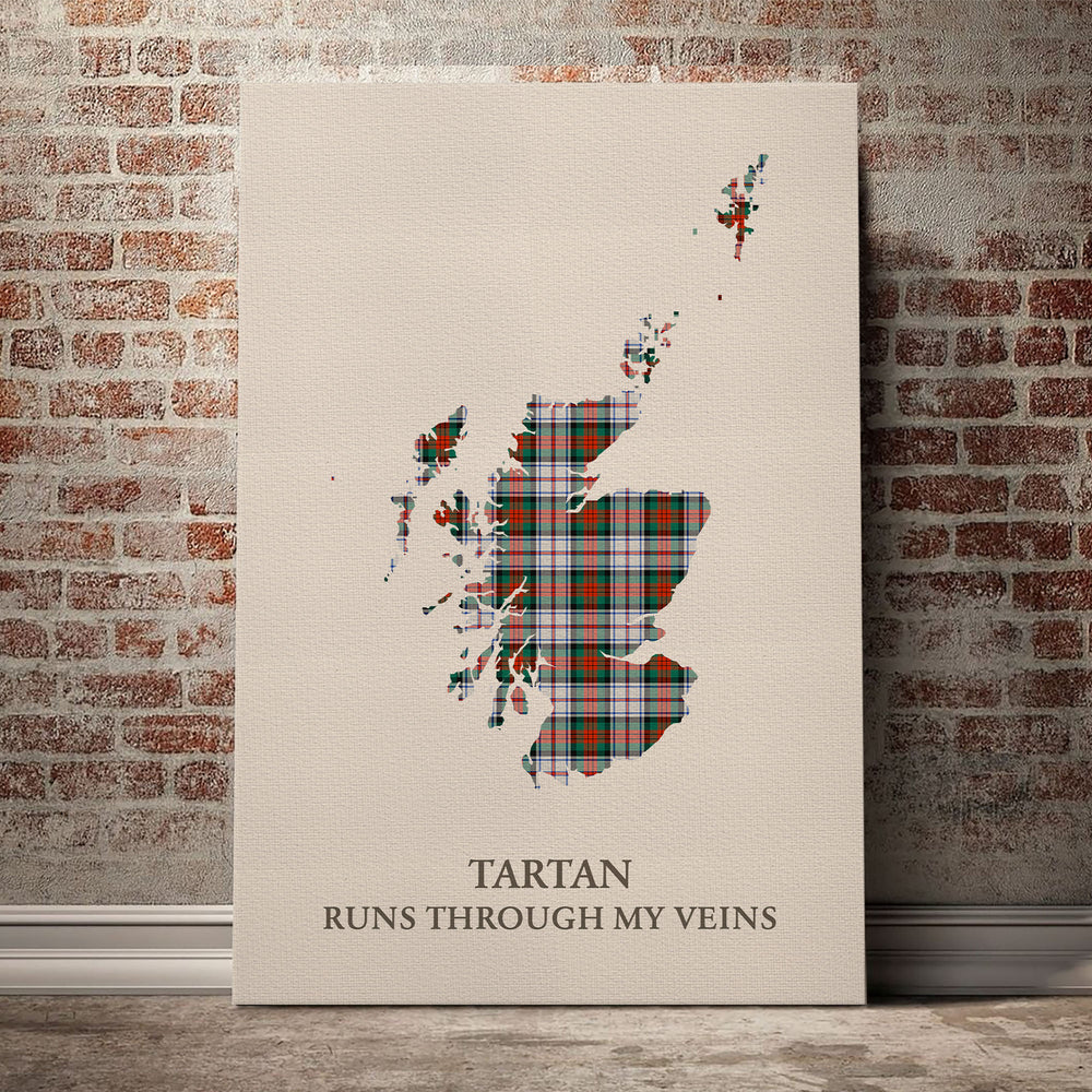 MacDuff Dress Ancient Tartan Scotland Map Canvas – “Tartan Runs Through My Veins” Wall Art