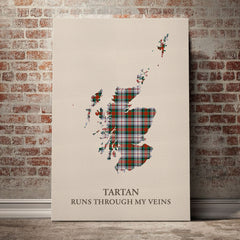 MacDuff Dress Ancient Tartan Scotland Map Canvas – “Tartan Runs Through My Veins” Wall Art