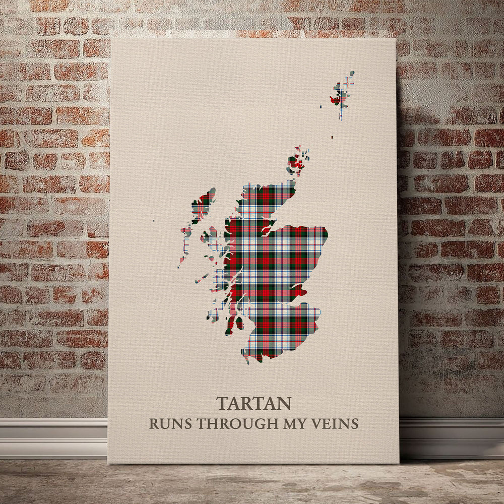 MacDuff Dress Modern Tartan Scotland Map Canvas – “Tartan Runs Through My Veins” Wall Art