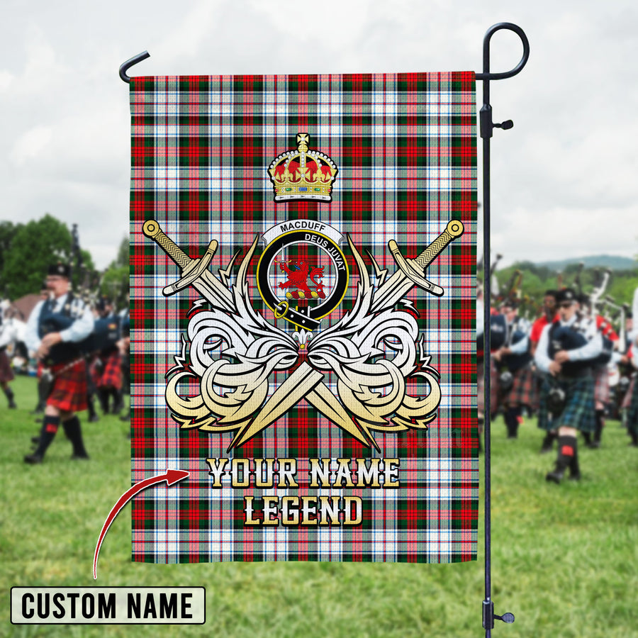 Personalized Custom Name Clan MacDuff Dress Modern Tartan Garden Flag with Clan Crest and the Golden Sword of Courageous Legacy DM99 - MacDuff Dress Modern Tartan Design, Scottish Heritage Gift
