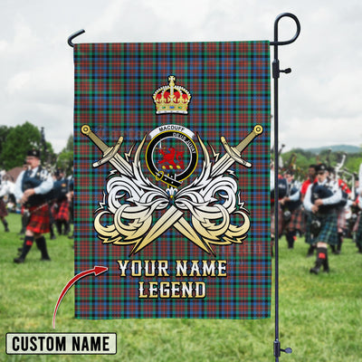 Custom Name Clan MacDuff Hunting Ancient Tartan Garden Flag with Clan Crest and the Golden Sword of Courageous Legacy