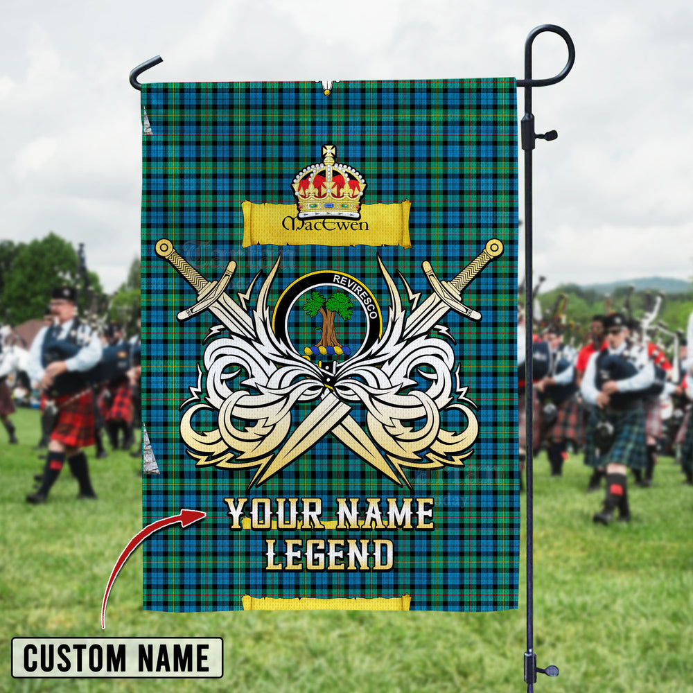 Personalized Custom Name Clan MacEwen Ancient Tartan Garden Flag with Clan Crest and the Golden Sword of Courageous Legacy GB56 - MacEwen Ancient Tartan Design, Scottish Heritage Gift