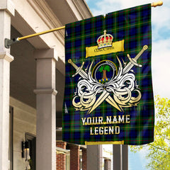Custom Name Clan MacEwen Modern Tartan Garden Flag with Clan Crest and the Golden Sword of Courageous Legacy VY82