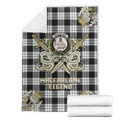 Clan MacFarlane Black & White Tartan Gold Courage Symbol Blanket WI79 Clan MacFarlane Tartan Today