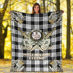 Clan MacFarlane Black & White Tartan Gold Courage Symbol Blanket WI79 Clan MacFarlane Tartan Today
