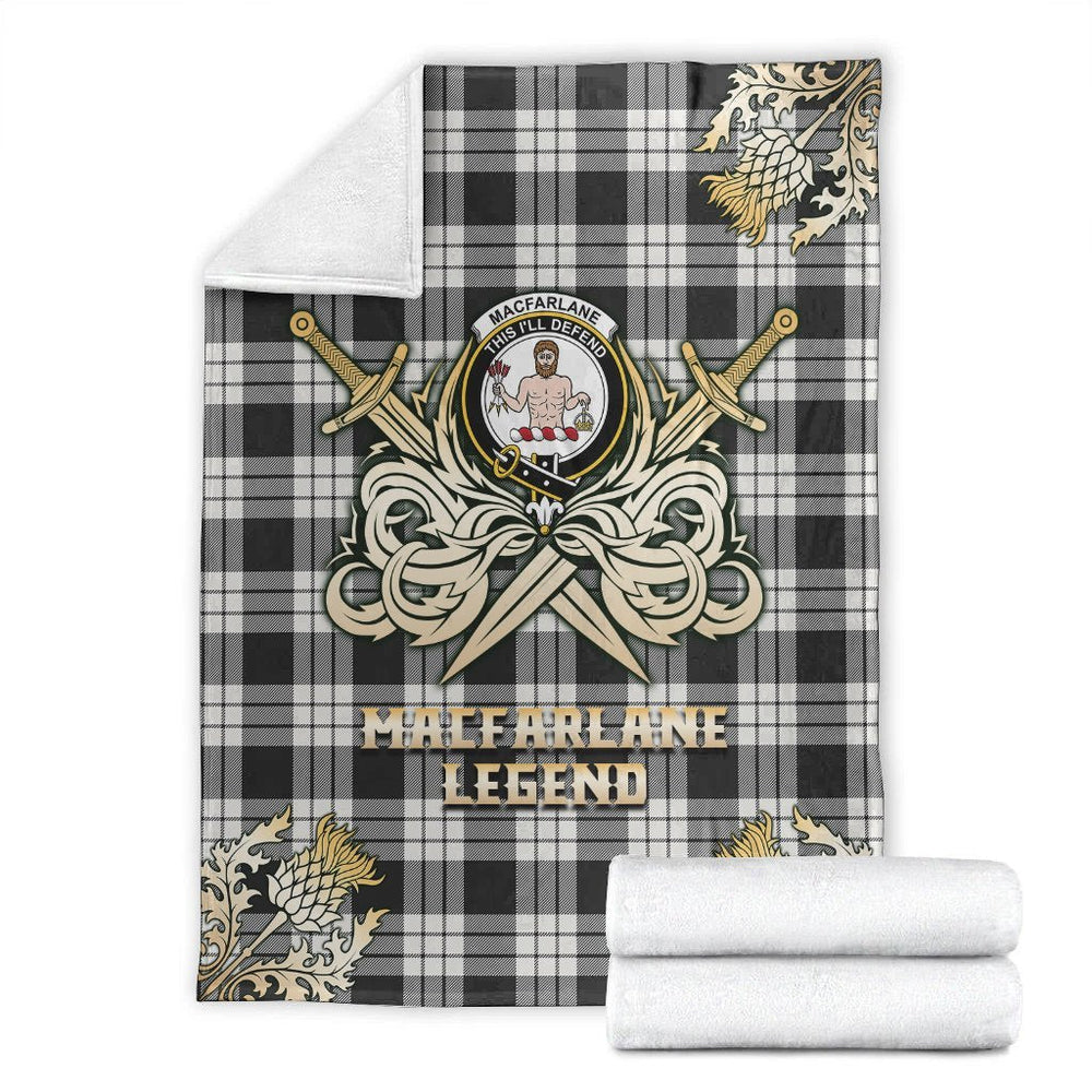 Clan MacFarlane Black & White Ancient Tartan Gold Courage Symbol Blanket FQ75 Clan MacFarlane Tartan Today