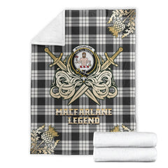 Clan MacFarlane Black & White Ancient Tartan Gold Courage Symbol Blanket FQ75 Clan MacFarlane Tartan Today