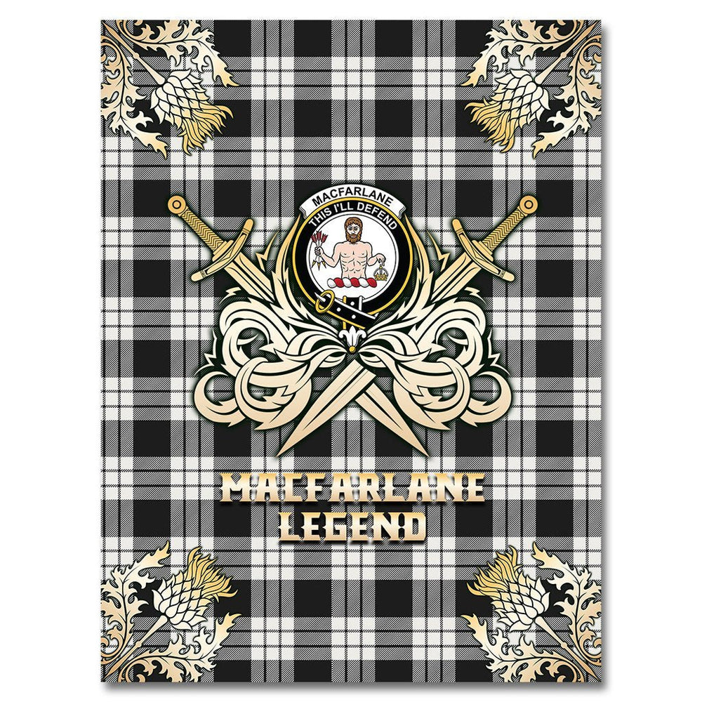 Clan MacFarlane Black & White Ancient Tartan Gold Courage Symbol Blanket FQ75 Clan MacFarlane Tartan Today