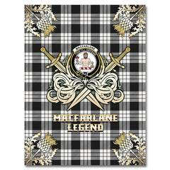 Clan MacFarlane Black & White Ancient Tartan Gold Courage Symbol Blanket FQ75 Clan MacFarlane Tartan Today