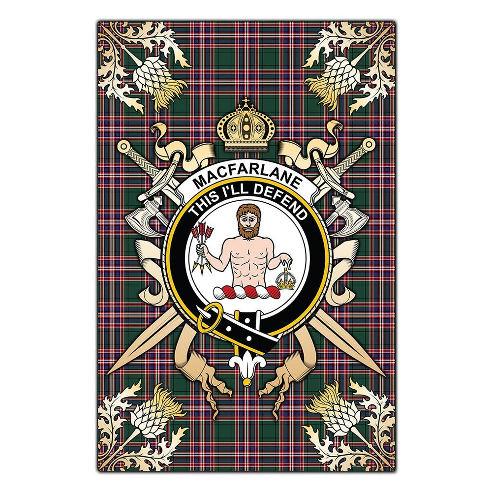 Clan MacFarlane Hunting Modern Tartan Crest Black Garden Flag - Gold Thistle HE99 Clan MacFarlane Tartan Today