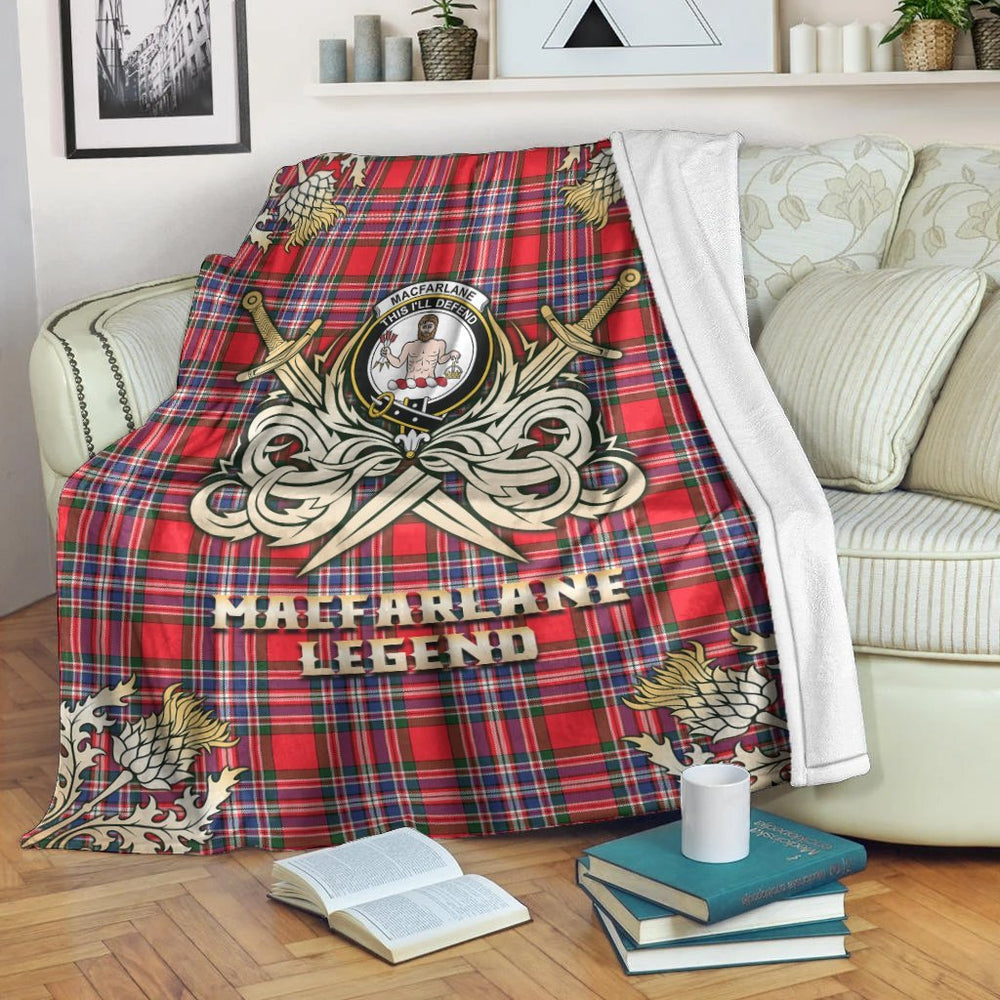 Clan MacFarlane Modern Tartan Gold Courage Symbol Blanket KQ59 Clan MacFarlane Tartan Today