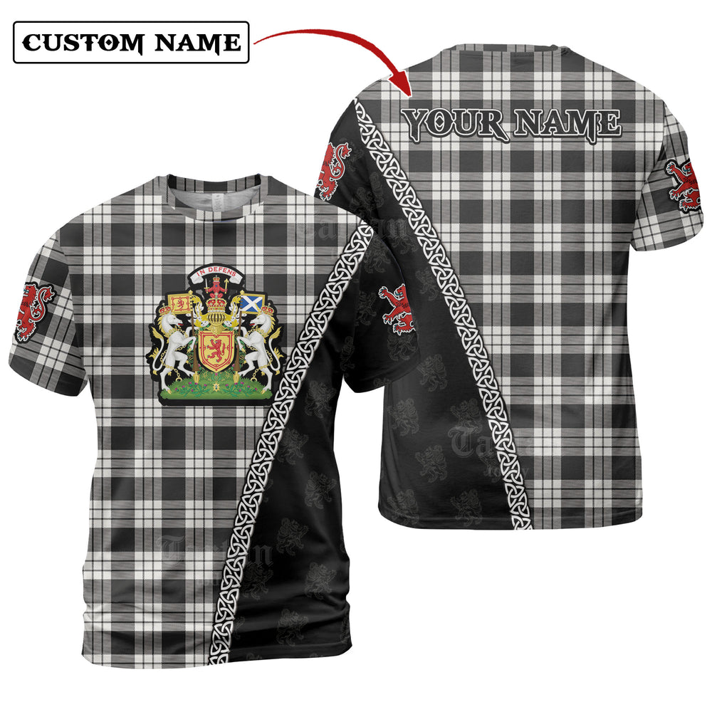 MacFarlane Black & White Ancient Tartan Shirt with Scotland Coat of Arms & Custom Name KQ93