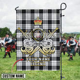 Personalized Custom Name Clan MacFarlane Black & White Ancient Tartan Garden Flag with Clan Crest and the Golden Sword of Courageous Legacy WV53 - MacFarlane Black & White Ancient Tartan Design, Scottish Heritage Gift